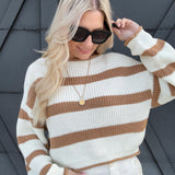 Cropped Stripe Sweater In Mocha - Infinity Raine