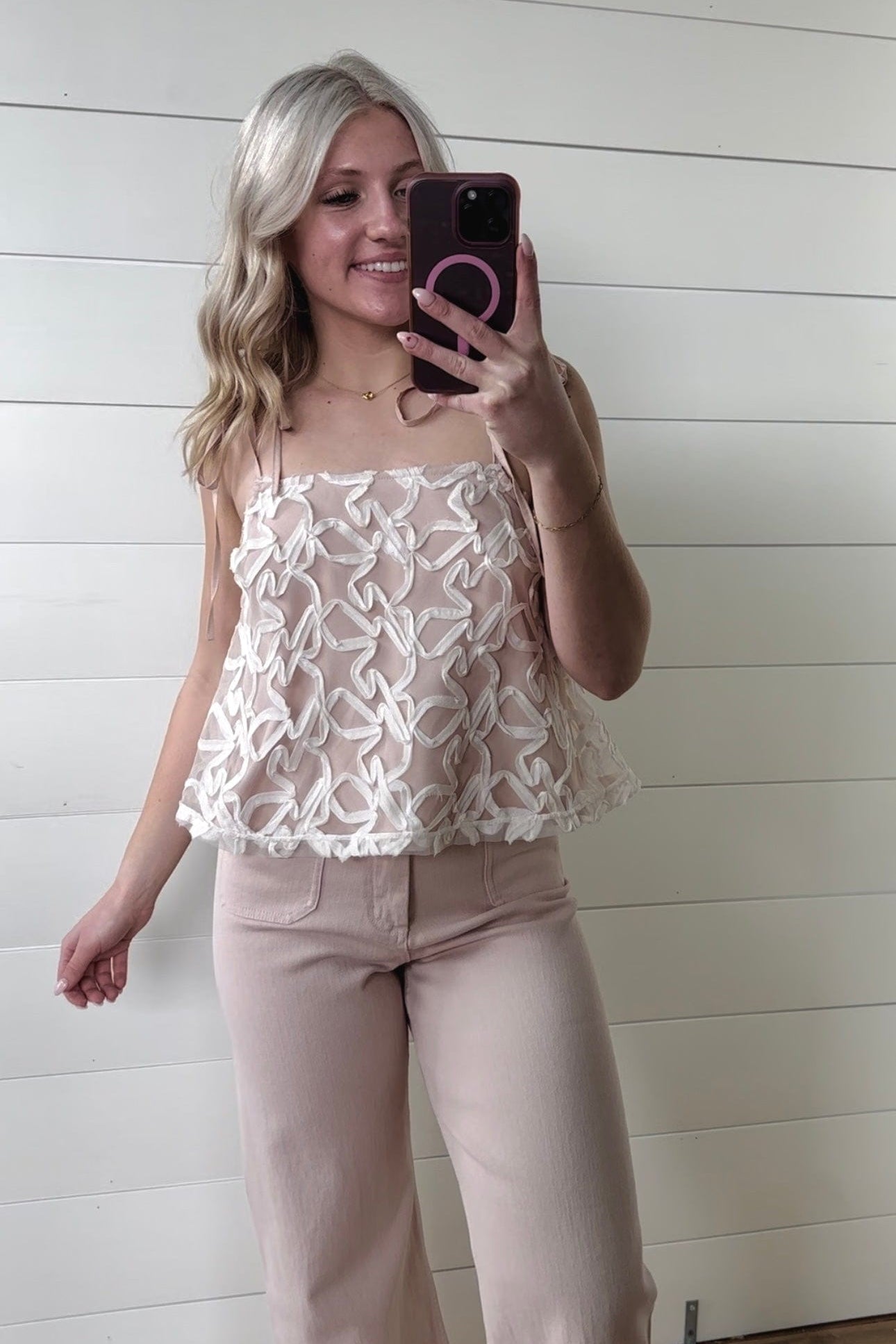 idem ditto Tops - Tanks Lace Shoulder Tie Top In Dusty Peach