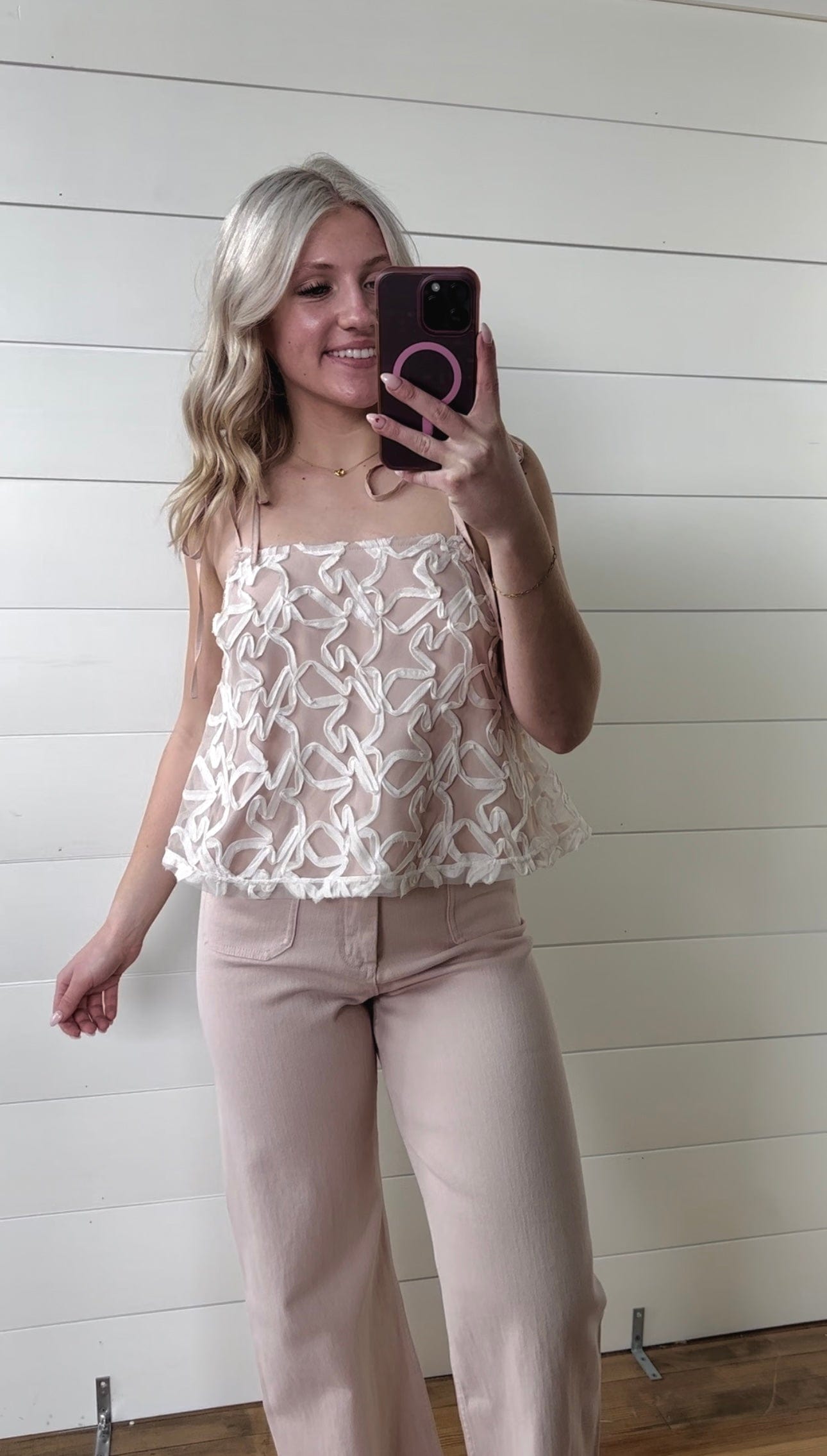 idem ditto Tops - Tanks Lace Shoulder Tie Top In Dusty Peach