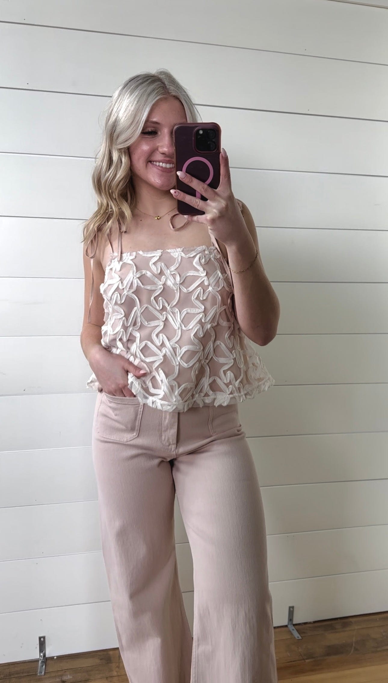 idem ditto Tops - Tanks Lace Shoulder Tie Top In Dusty Peach