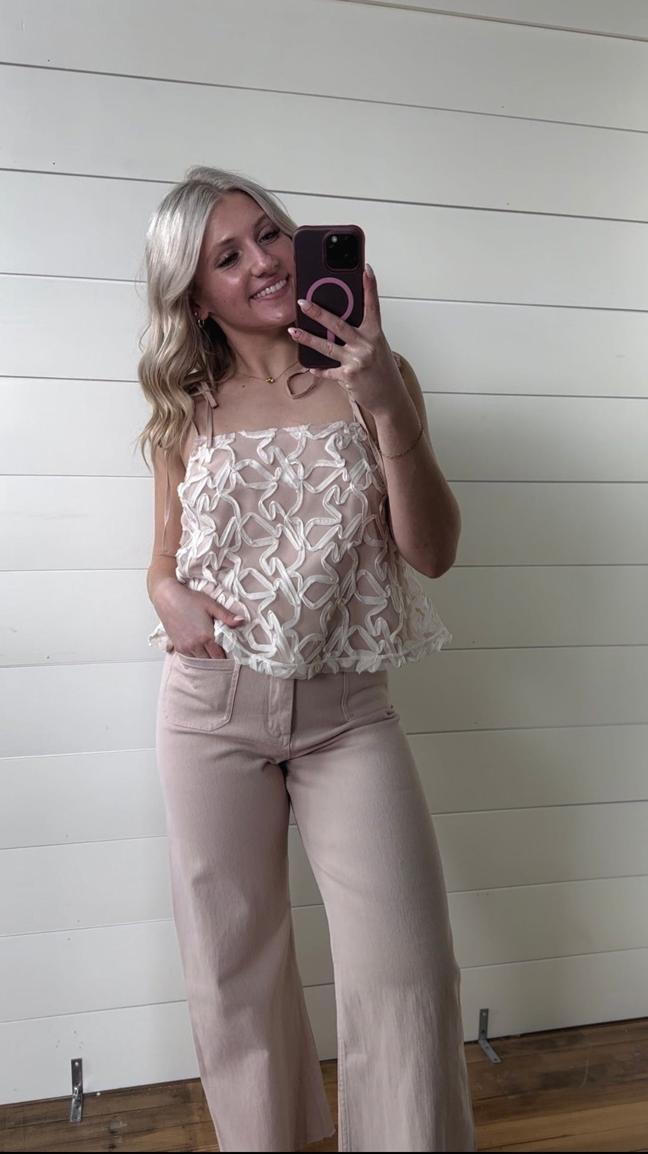 idem ditto Tops - Tanks Lace Shoulder Tie Top In Dusty Peach