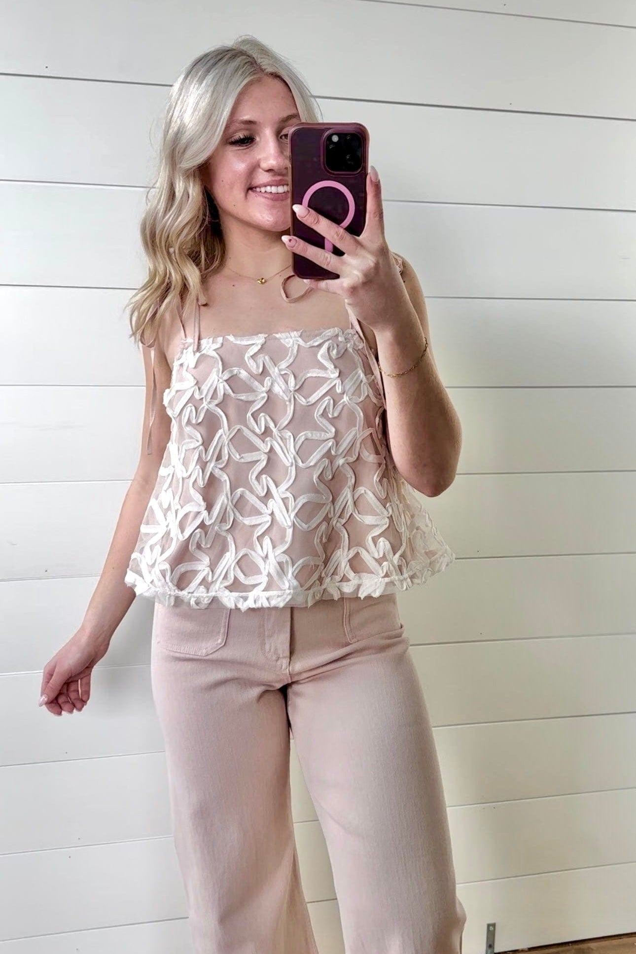 Lace Shoulder Tie Top In Dusty Peach - Infinity Raine