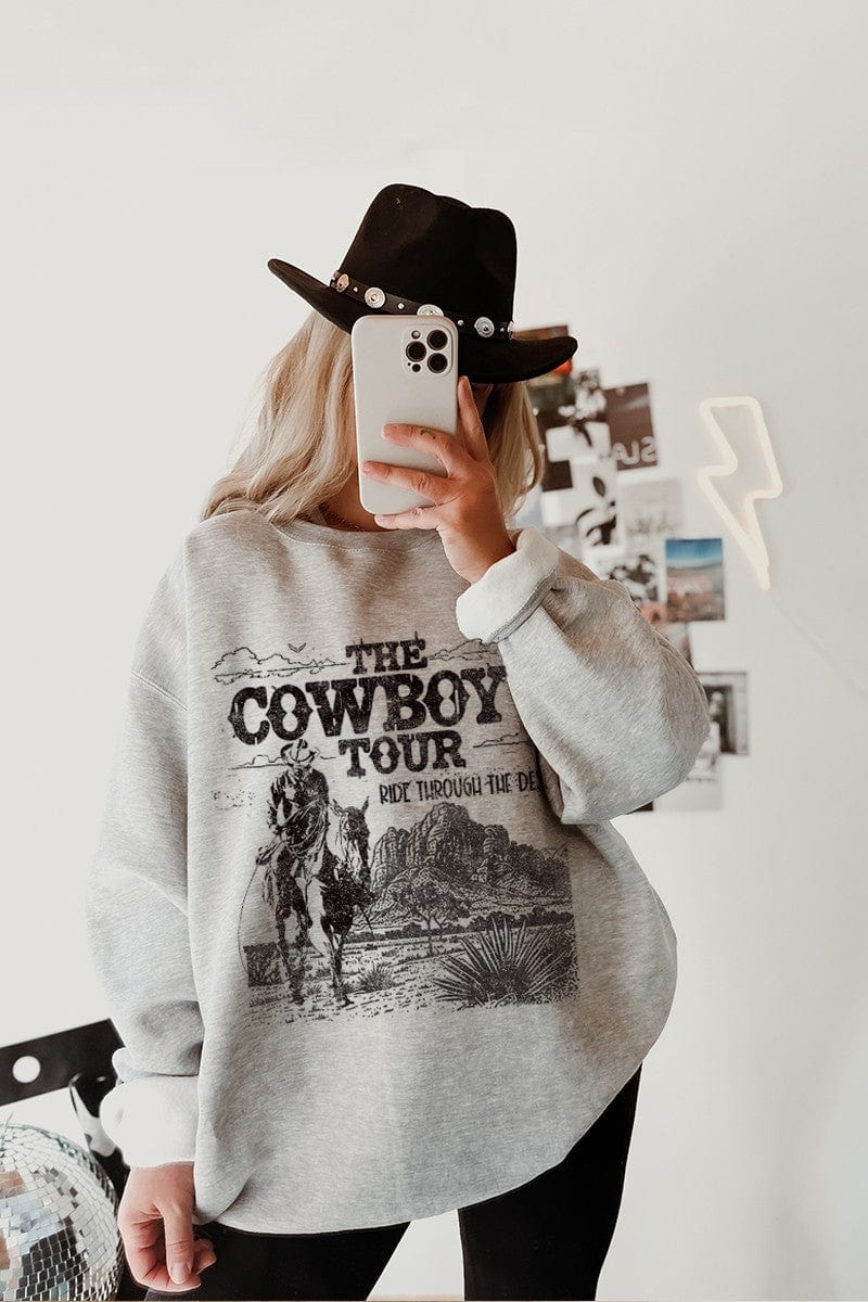 Cowboy Tour Sweatshirt In Heather Grey - Infinity Raine