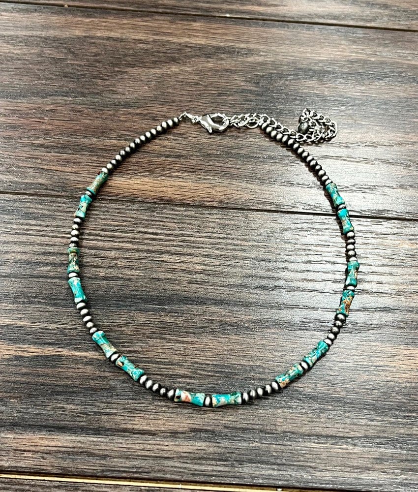 Handmade Navajo Beaded Gemstone Necklace In Turquoise - Infinity Raine