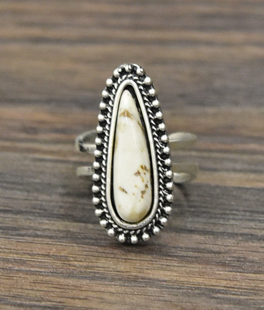 White Turquoise Almond Ring In Silver - Infinity Raine