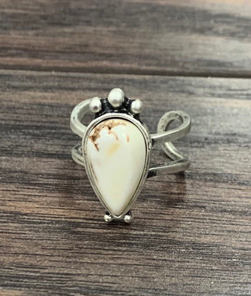 White Turquoise Tear Drop Ring In Silver - Infinity Raine