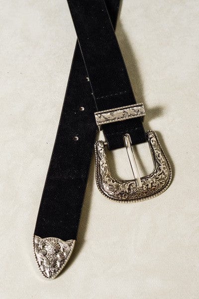 Classic Western Designed Buckle Belt In Black - Infinity Raine