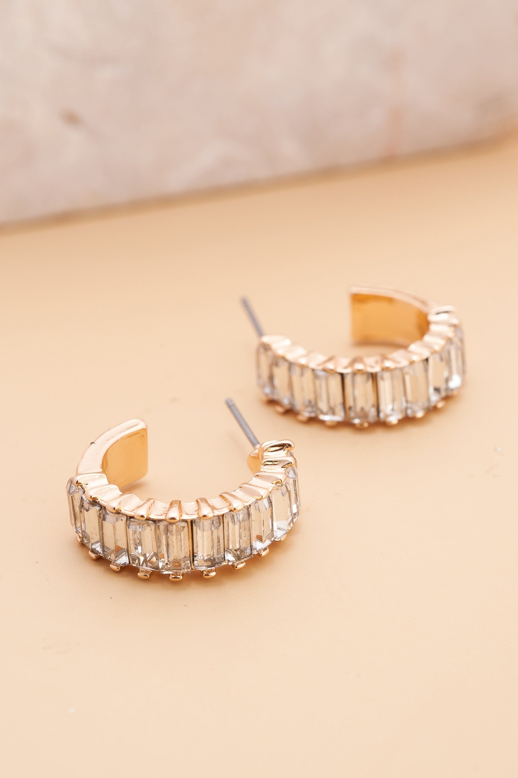 Baguette Stone Circle Hoops In Gold - Infinity Raine