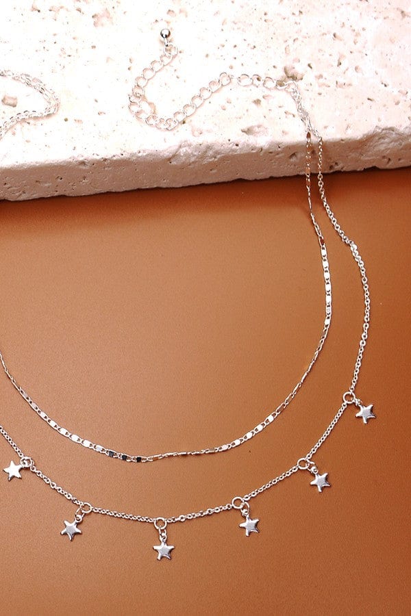 Layered Star Drop Necklace In Silver - Infinity Raine