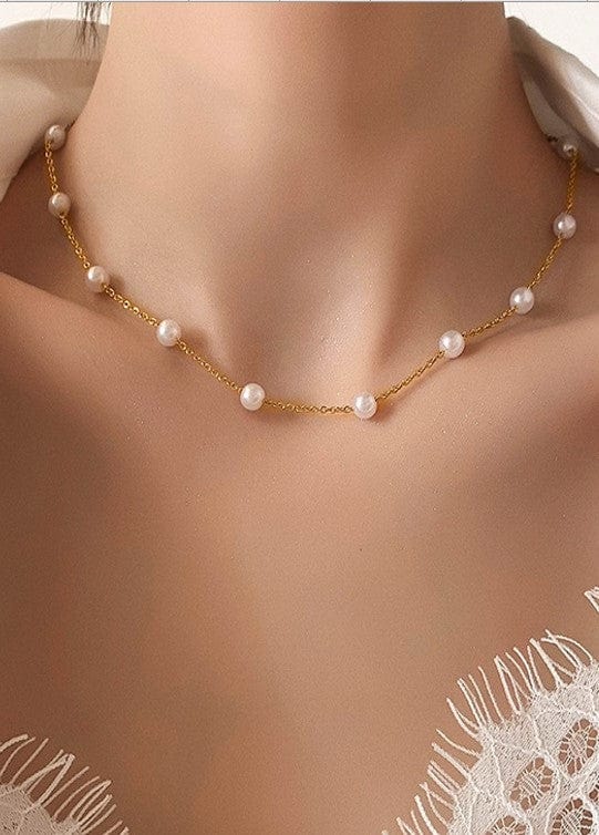 Pearl Station Necklace In Gold - Infinity Raine