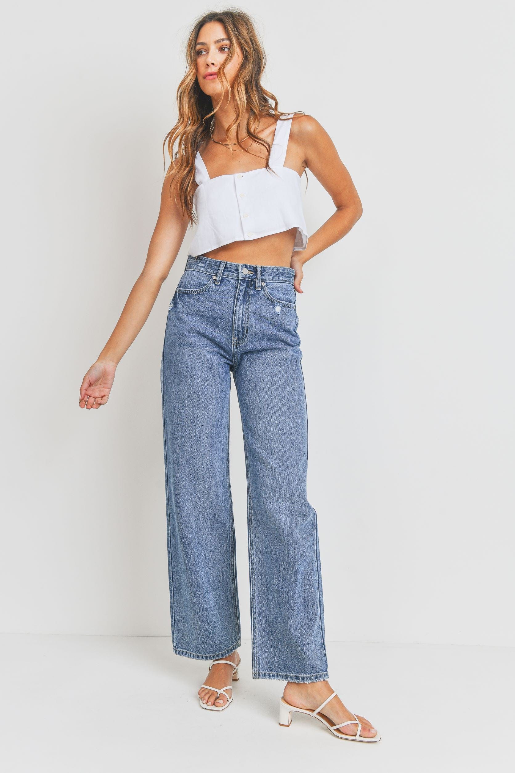 High Waisted Skater Jeans-Medium Denim - Infinity Raine