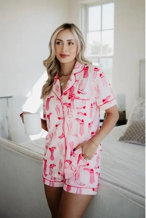 Katydid Intimates - Loungewear Pink Western Boots Loungewear Short Set