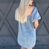 Kentce Dresses Bubble Sleeve Square Neck Dress In Denim