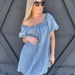 Kentce Dresses Bubble Sleeve Square Neck Dress In Denim