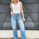 L.T.J. Gia Almost Slouchy Wide Leg Jeans In Medium - Infinity Raine