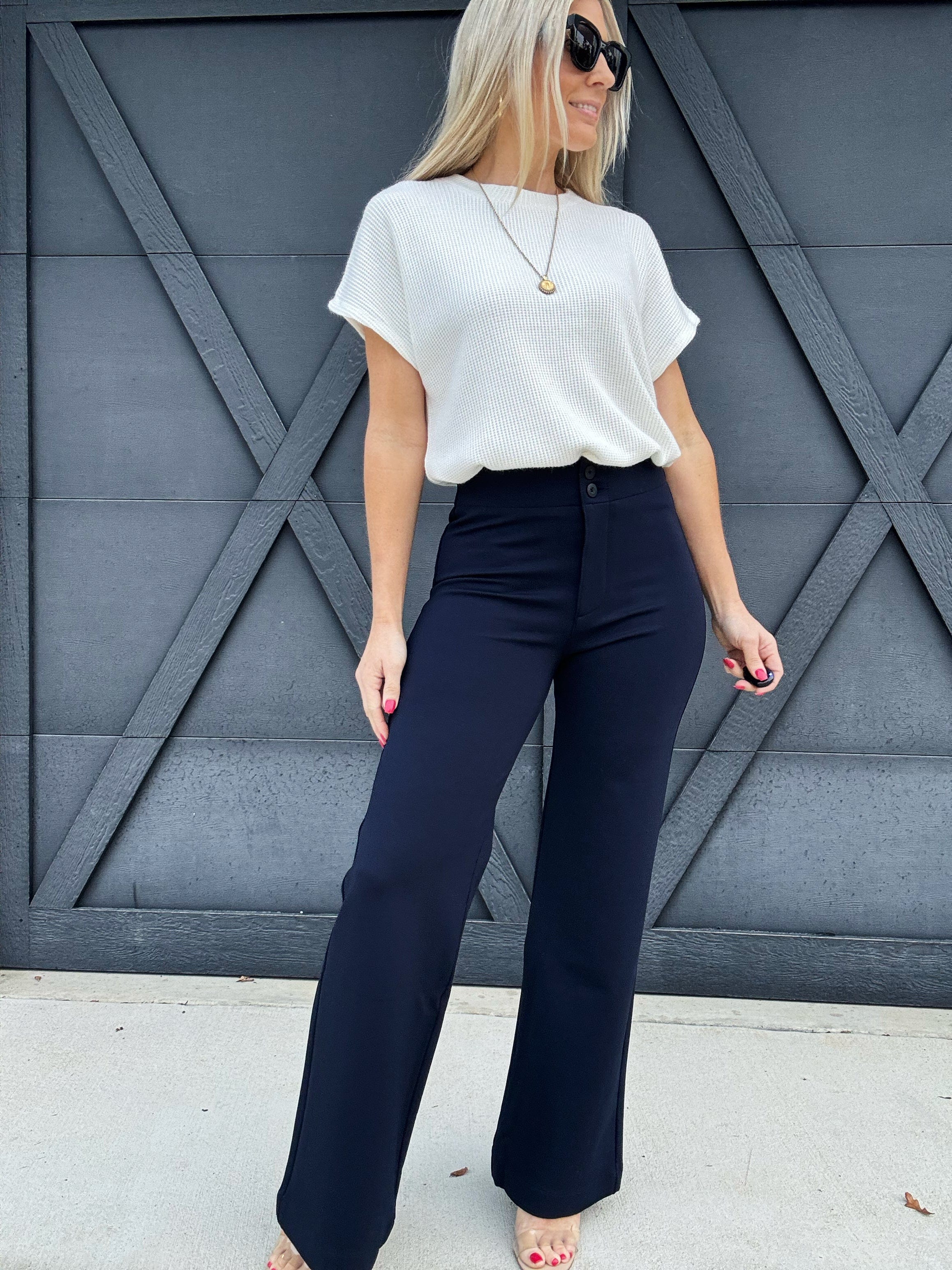 Letter To Juliet Ponte Wide Leg Pants In Navy - Infinity Raine