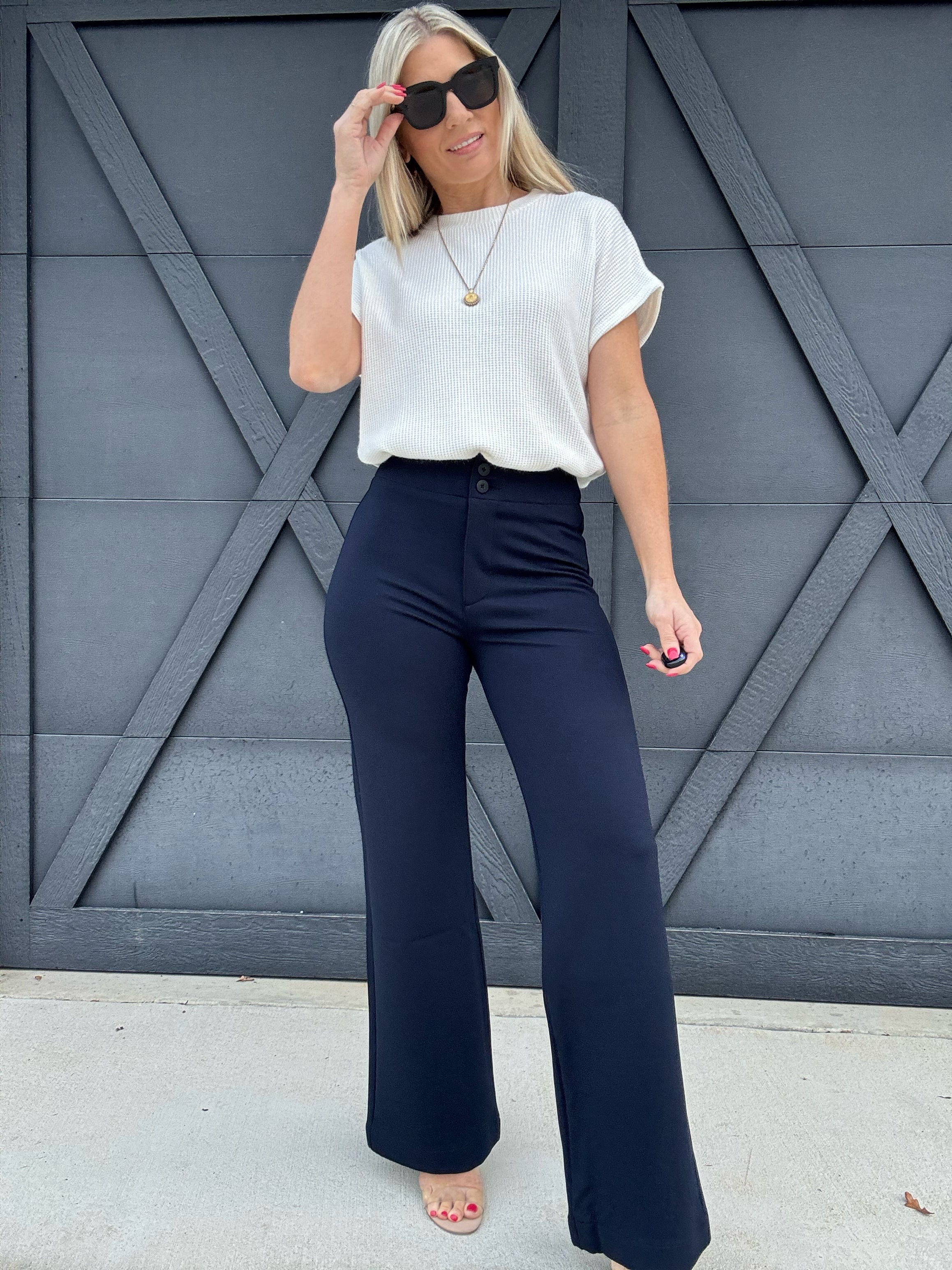 L.T.J Ponte Wide Leg Pants In Navy - Infinity Raine