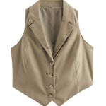 Lapel Strappy Back Tie Crop Vest In Brown Olive - Infinity Raine