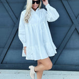 Poplin Woven Mini Flowy Dress in White - Infinity Raine