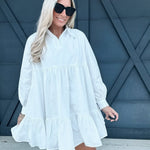 Poplin Woven Mini Flowy Dress in White - Infinity Raine