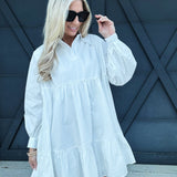 Poplin Woven Mini Flowy Dress in White - Infinity Raine