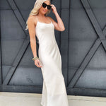 LOUCIA Dresses Paula Bias Satin Slip Dress In Pearl