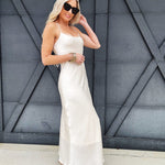 LOUCIA Dresses Paula Bias Satin Slip Dress In Pearl