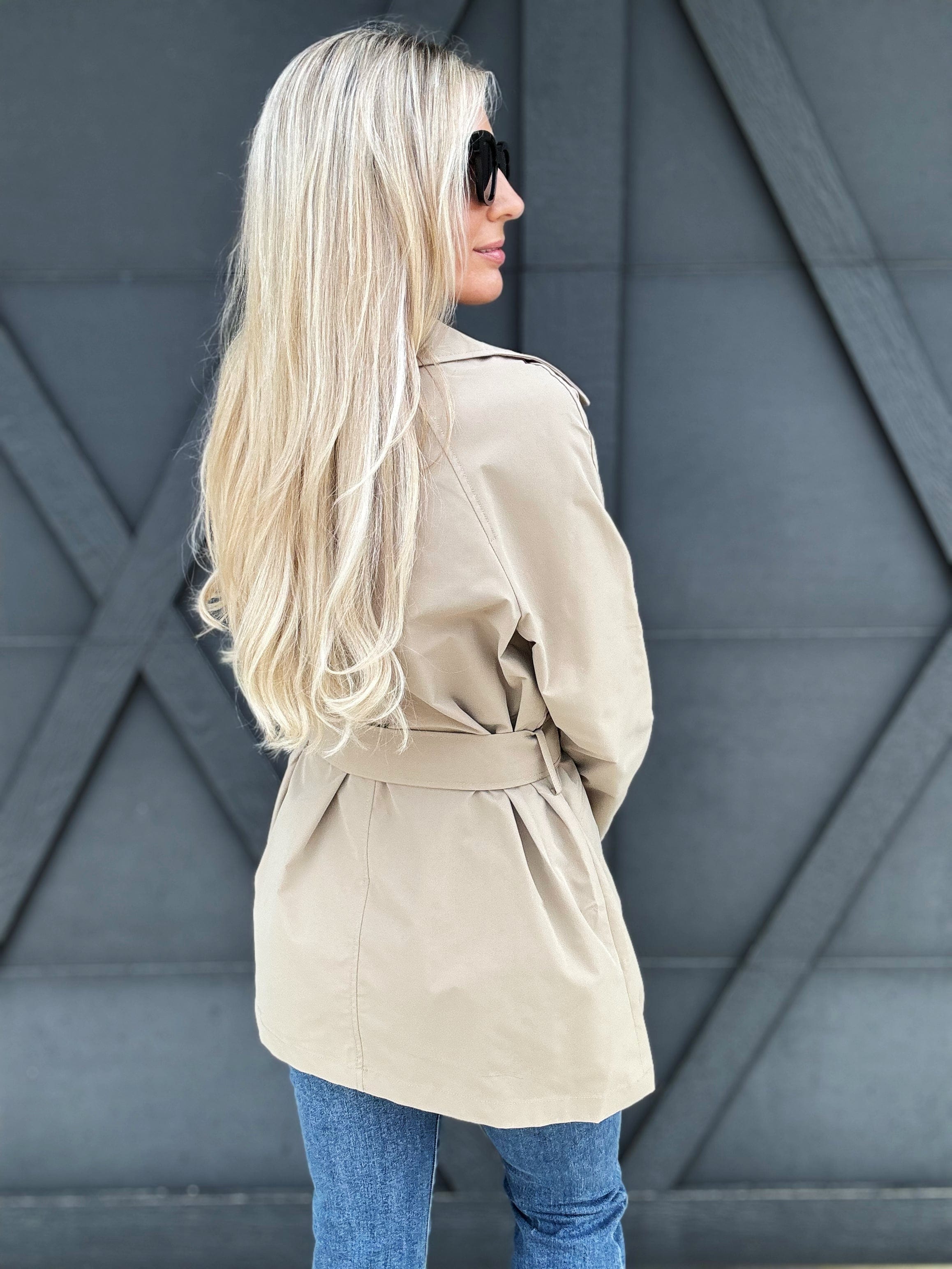 Mid Length Waist Tie Trench Coach In Khaki - Infinity Raine