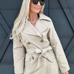 Mid Length Waist Tie Trench Coach In Khaki - Infinity Raine