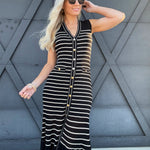 Lumiere Dresses Button Down Stripe Dress In Black