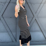 Lumiere Dresses Button Down Stripe Dress In Black