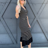 Lumiere Dresses Button Down Stripe Dress In Black