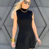 Lumiere DRESSES Pleated Mock Neck Mini Dress In Black