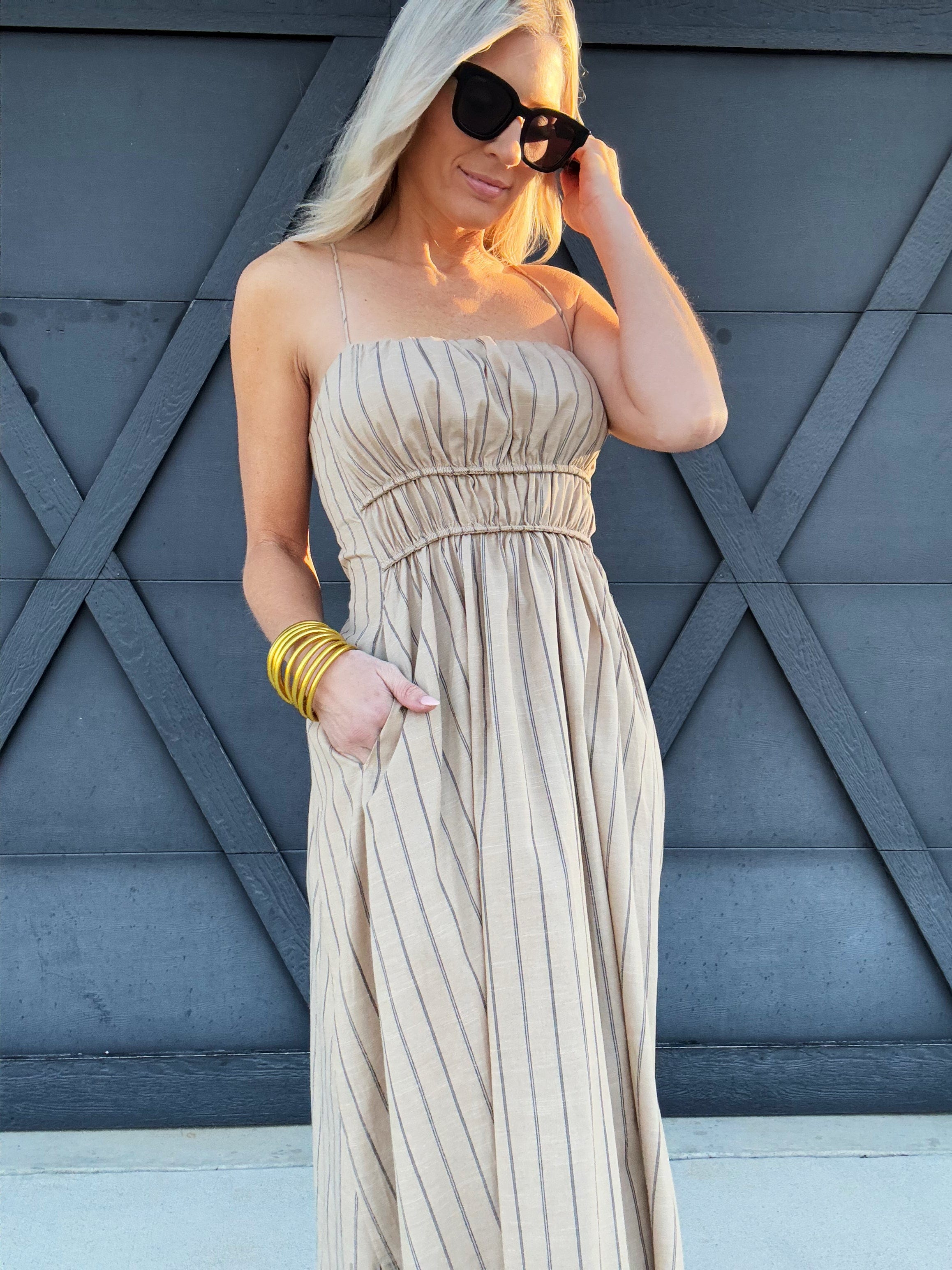 Striped Sundress In Beige - Infinity Raine