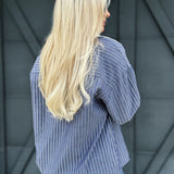 Contrast Collar And Cuff Stripe Shirt In Denim - Infinity Raine