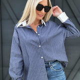 Contrast Collar And Cuff Stripe Shirt In Denim - Infinity Raine