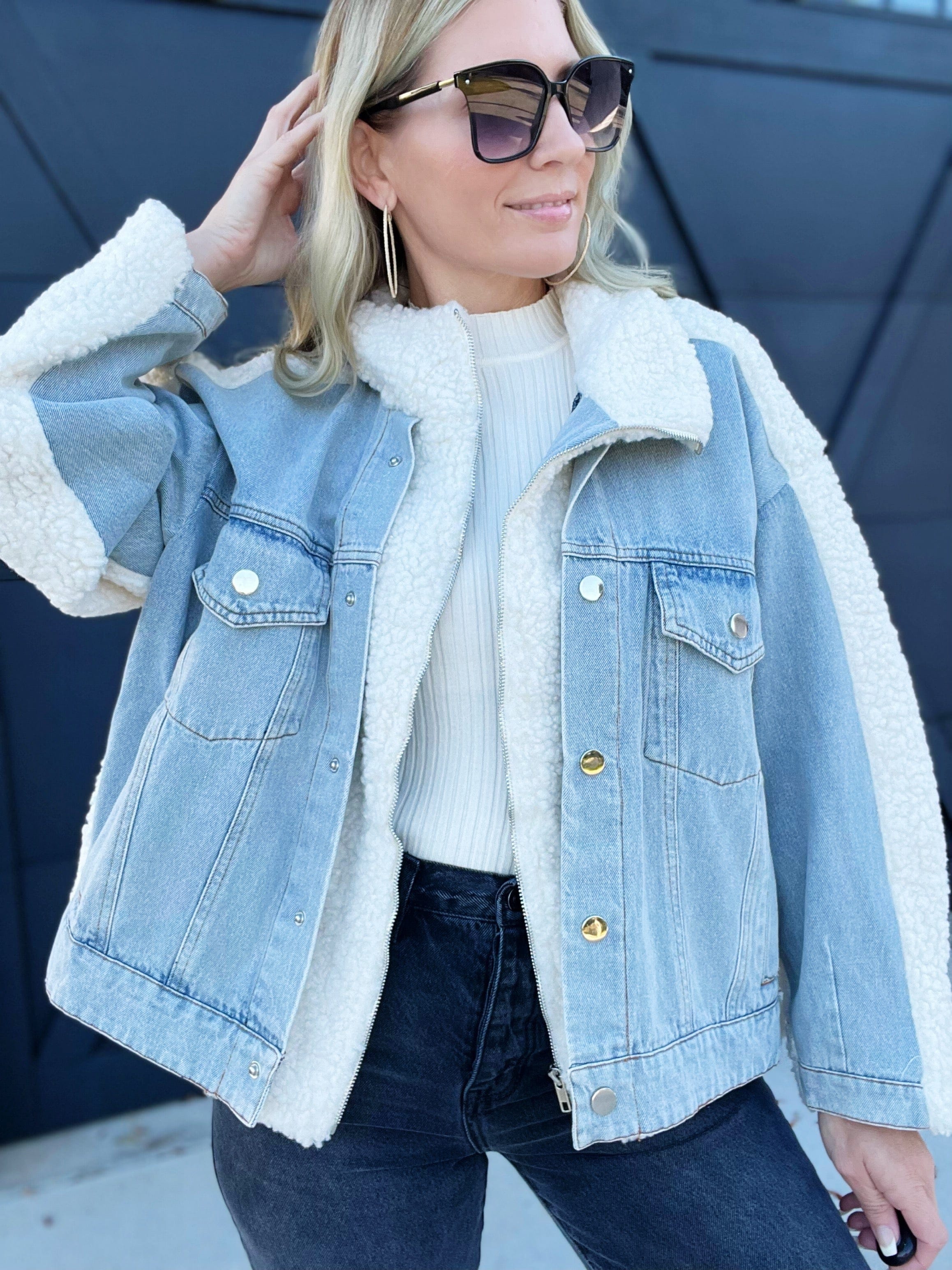 Sherpa Denim Jacket-Denim - Infinity Raine