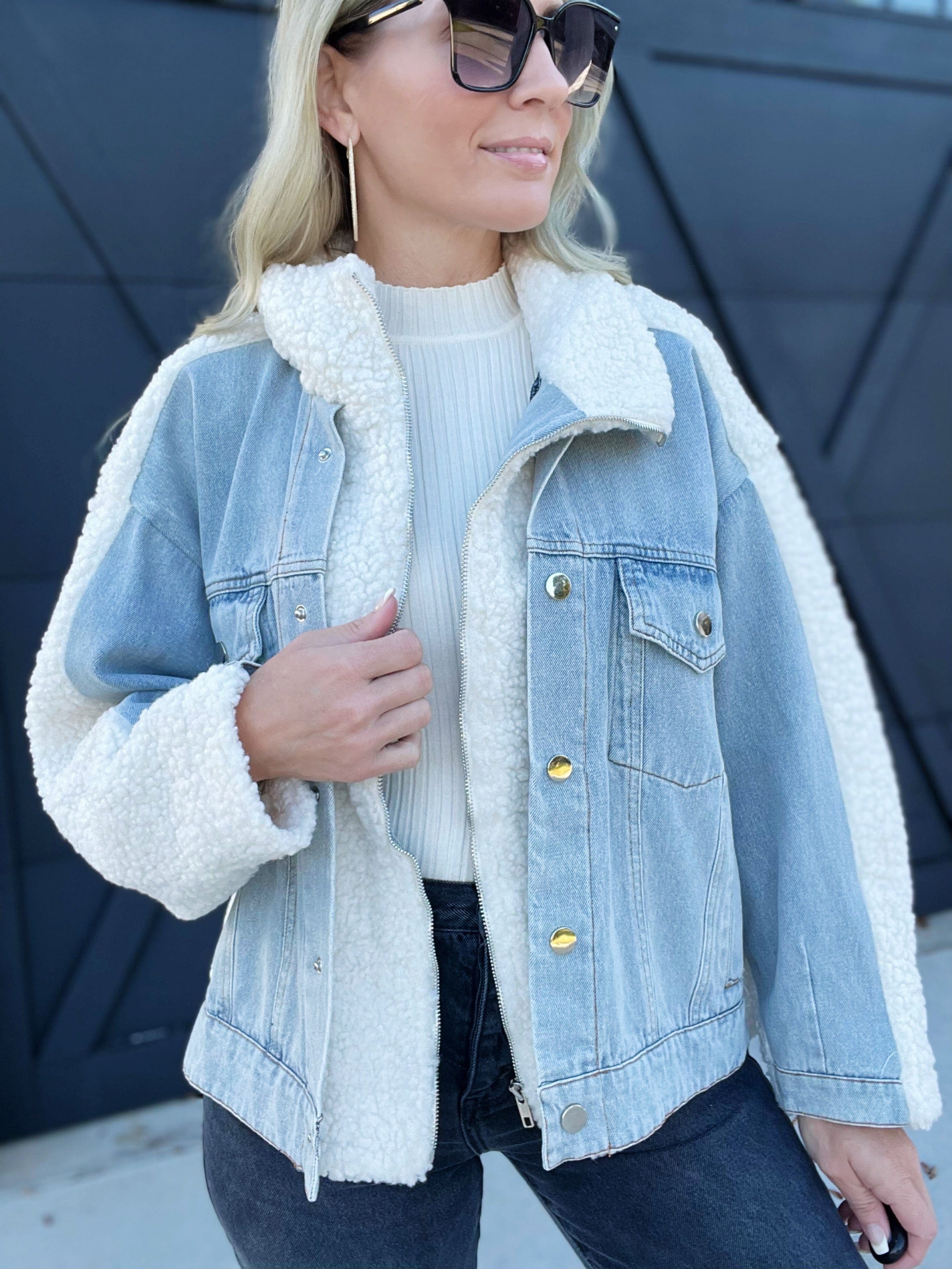 Sherpa Denim Jacket-Denim - Infinity Raine