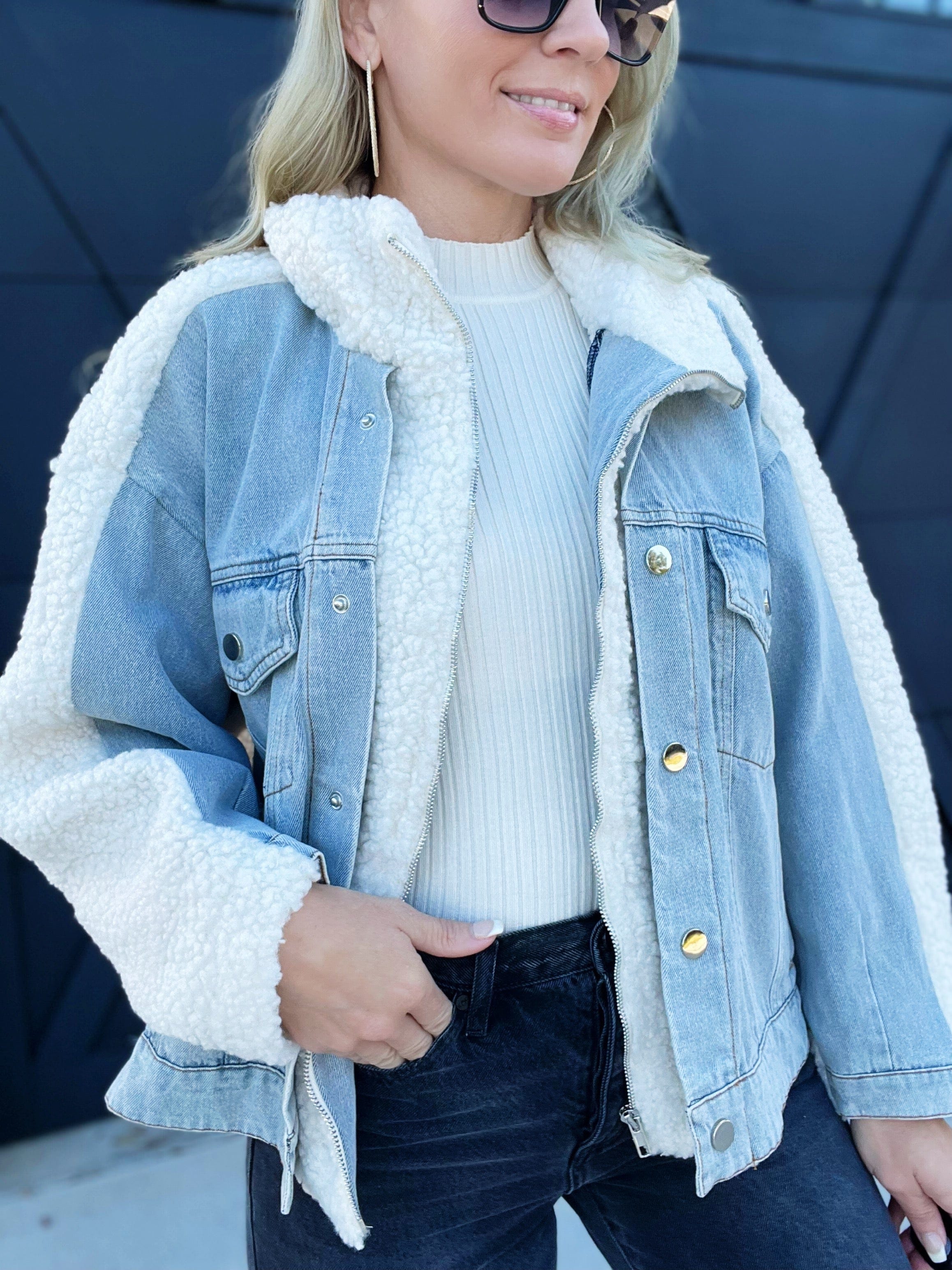 Sherpa Denim Jacket-Denim - Infinity Raine