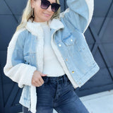 Sherpa Denim Jacket-Denim - Infinity Raine