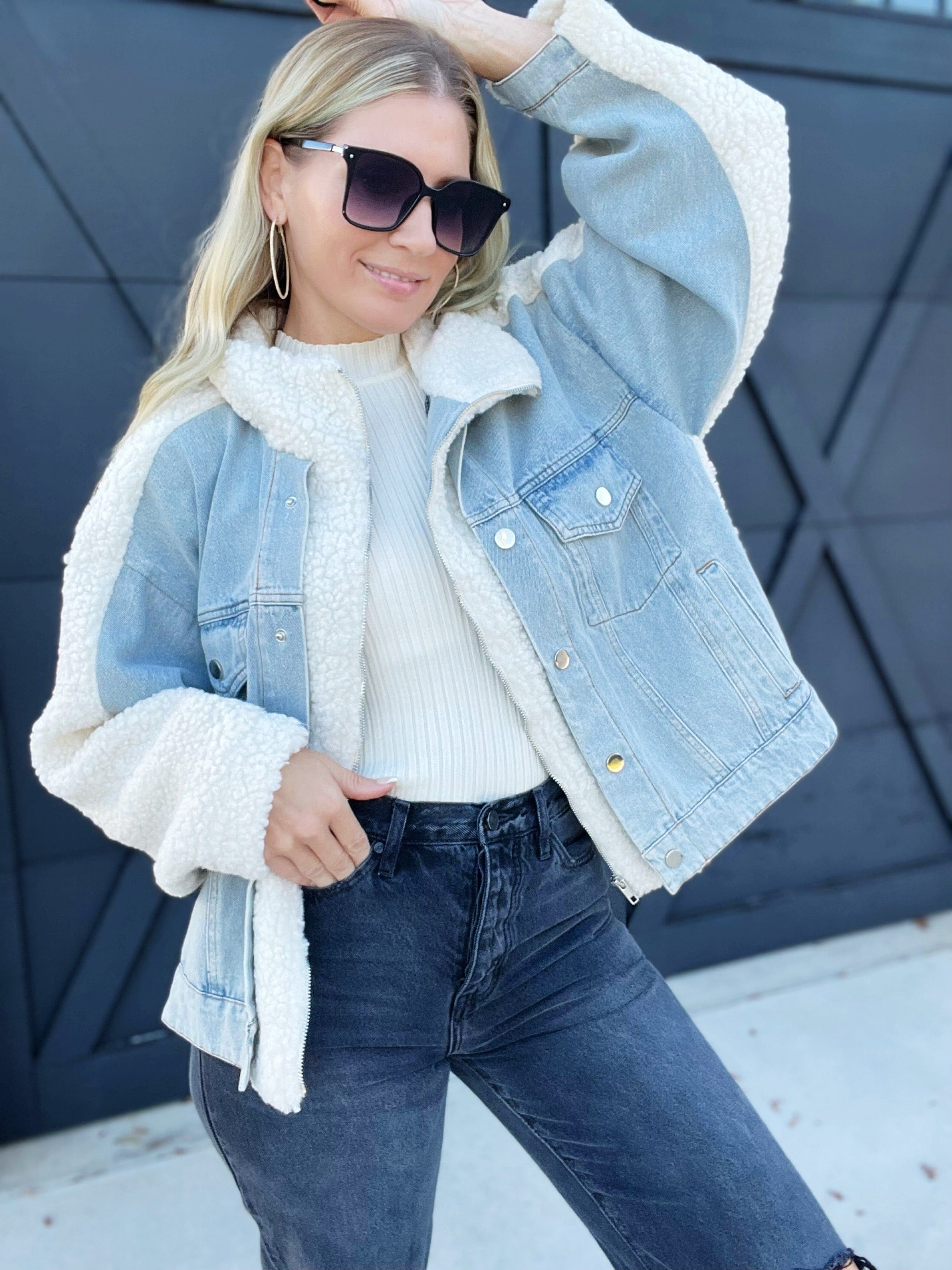 Sherpa Denim Jacket-Denim - Infinity Raine