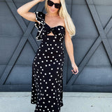 One Shoulder Ruffle Maxi Dress In Black - Infinity Raine