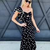 One Shoulder Ruffle Maxi Dress In Black - Infinity Raine