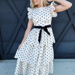 Polkadot Scalloped Ruffle Tiered Midi Dress - Infinity Raine