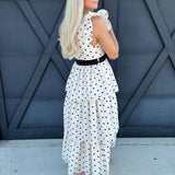 Polkadot Scalloped Ruffle Tiered Midi Dress - Infinity Raine