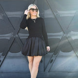 MABLE Dresses Ribbed Bubble Skirt Mini Dress In Black