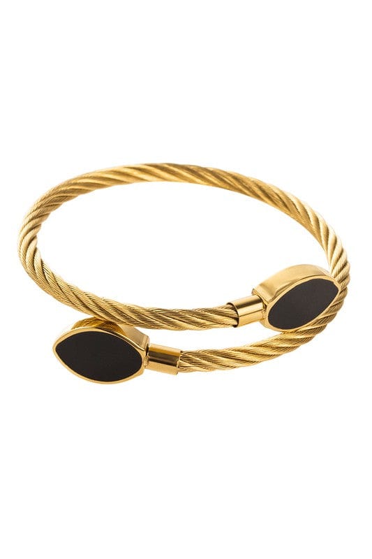 Stainless Steal Enamel Round Bangle Bracelet In Black - Infinity Raine