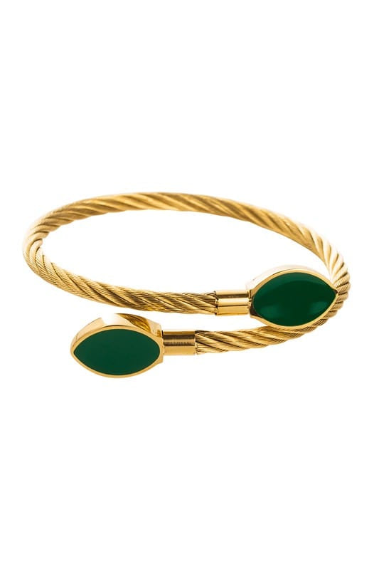 Stainless Steal Enamel Round Bangle Bracelet In Green - Infinity Raine