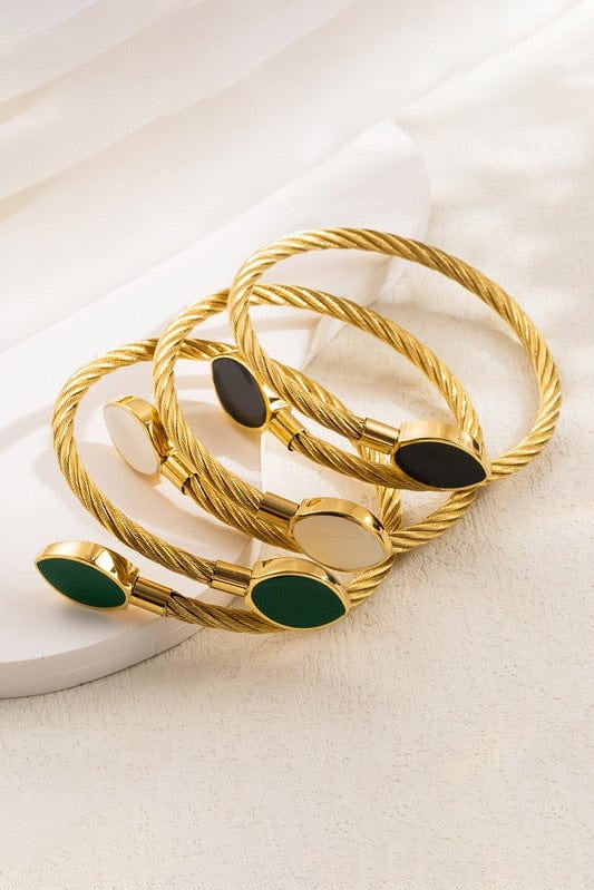 Stainless Steal Enamel Round Bangle Bracelet In Green - Infinity Raine