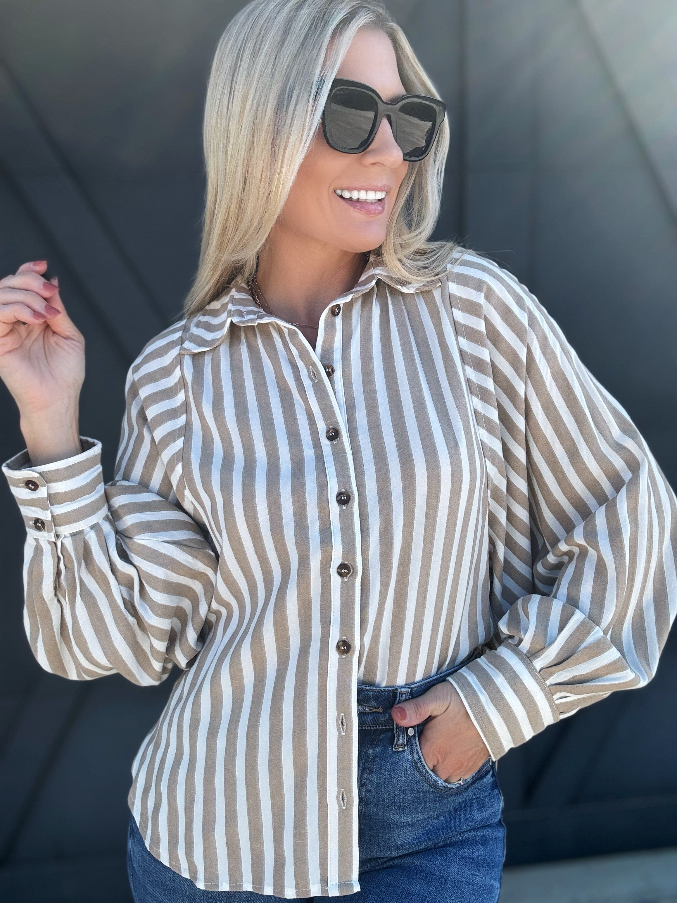 Batwing Button Down In Sand Beige - Infinity Raine